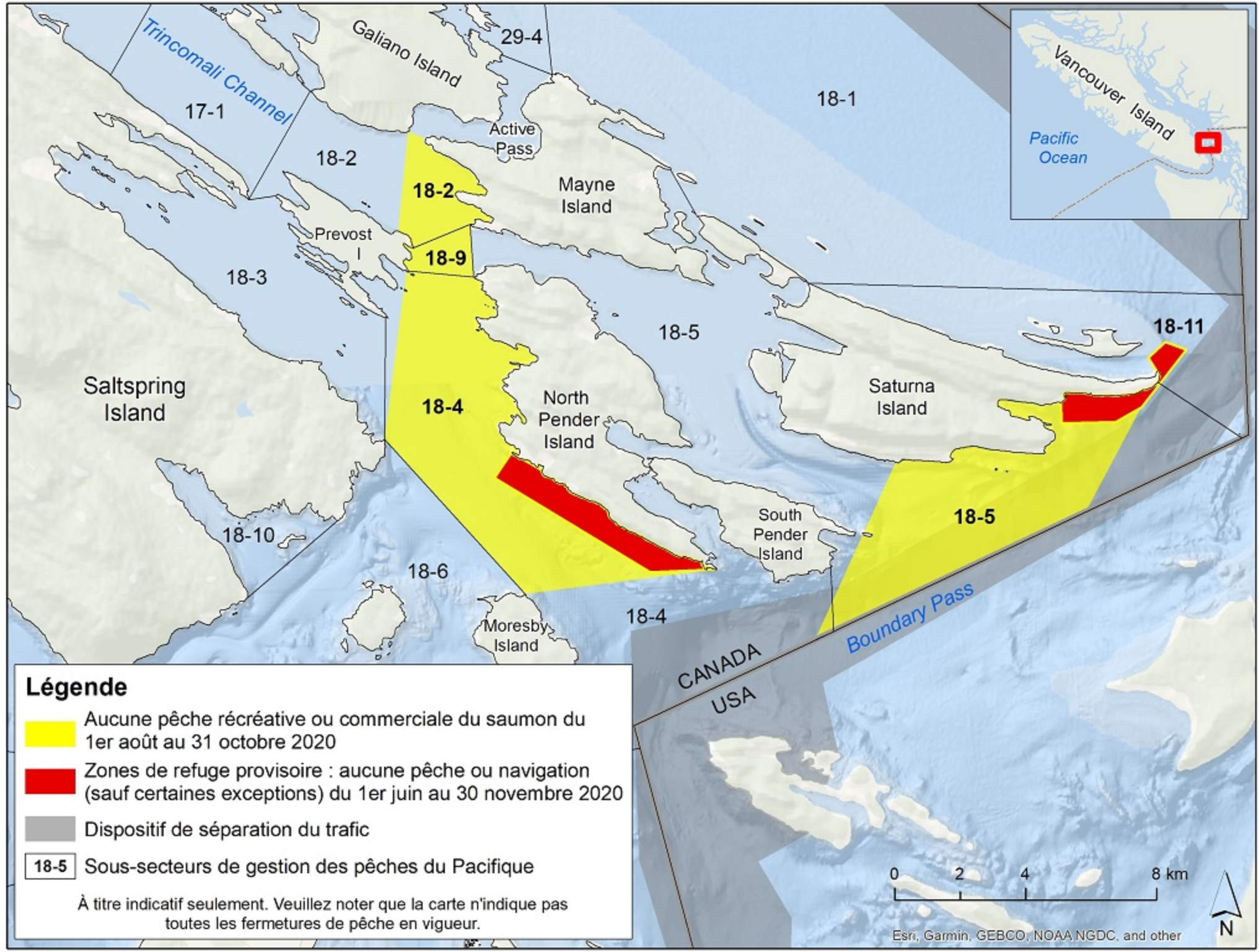 Zones de refuge provisoire de l’île Saturna et de l’île Pender