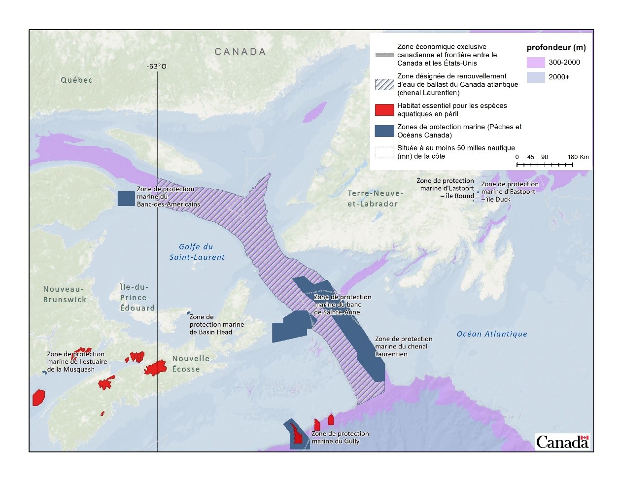 Figure 1. Zone désignée de renouvellement d’eau de ballast dans le golfe du Saint-Laurent