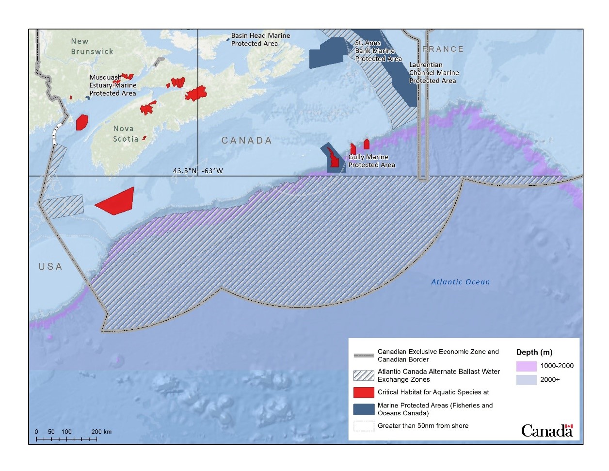 Figure 2. Designated Alternate Ballast Water Exchange Areas in Atlantic Canada.