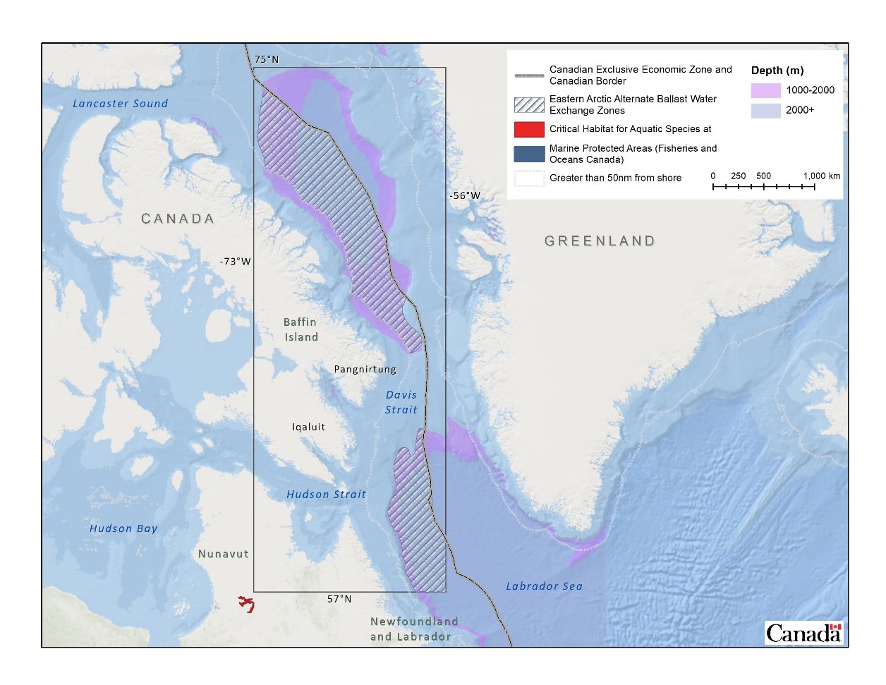 Figure 4. Designated Alternate Ballast Water Exchange Areas in the Canadian Eastern Arctic.