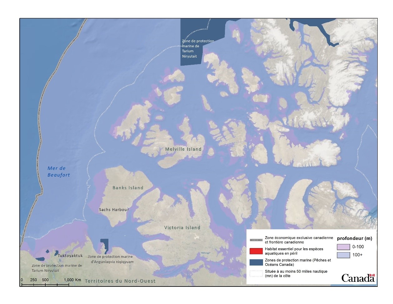 Figure 5. Zones désignées de renouvellement d’eau de ballast dans l’ouest de l’Arctique canadien