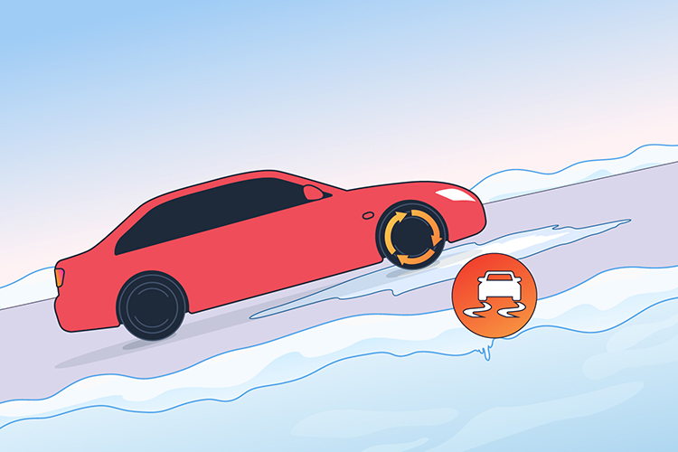 A car with traction control is able to drive up an icy hill without wheel spin.