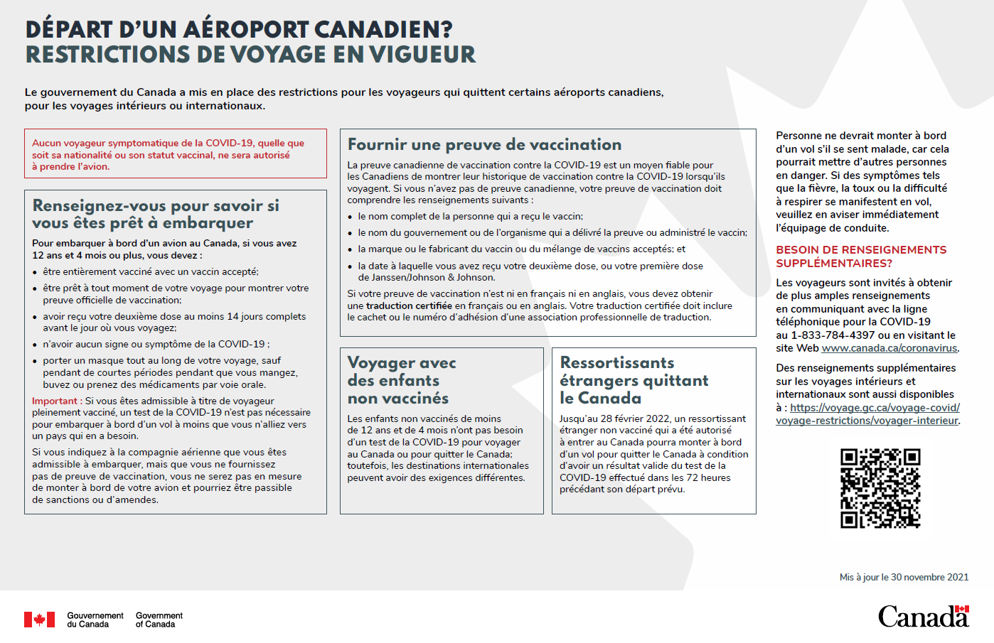 Affiche - Départ d’un aéroport canadien? Restrictions de voyage en vigueur