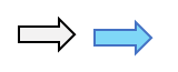 Long light grey arrow with a black border  / Long blue arrow with a dark blue border
