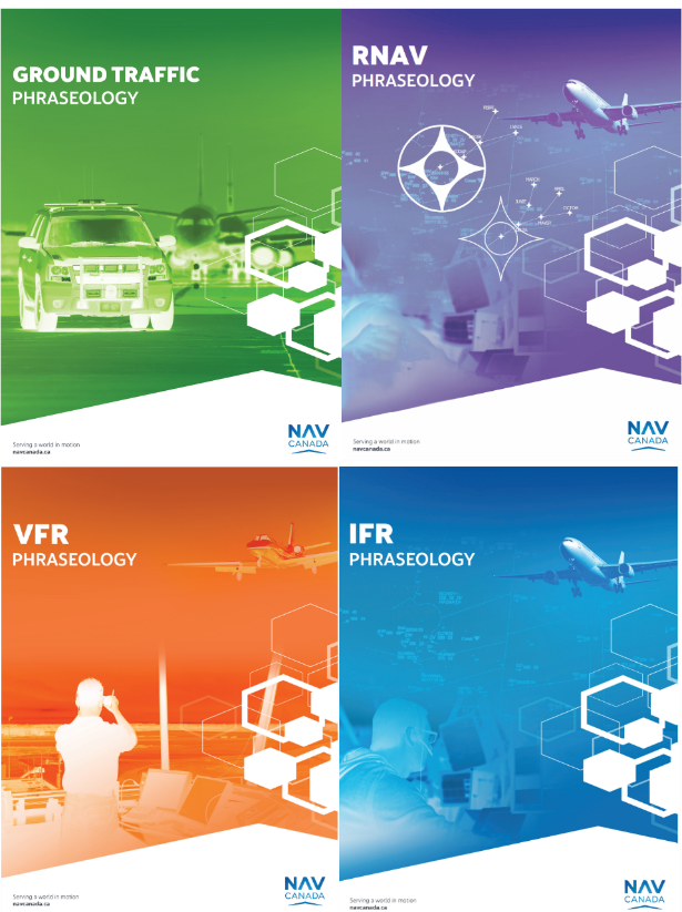 Image of the four phraseology guides: IFR Phraseology, RNAV Phraseology, VFR Phraseology, and Ground Traffic Phraseology.