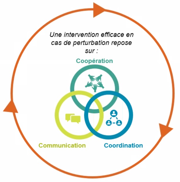 Une intervention efficace en cas de perturbation repose sur :  la coopération, la communication et la coordination.