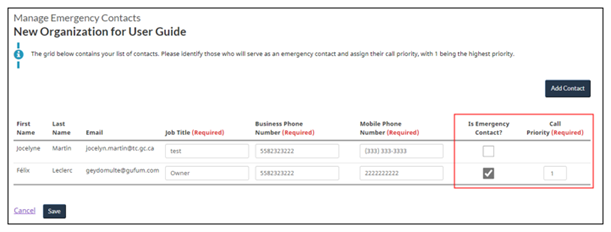 Add Emergency Contacts