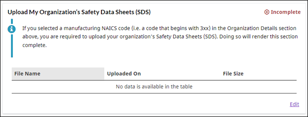 Upload My Organization’s Safety Data Sheets