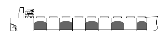 Alternate hold loading in odd cargo holds (fully loaded condition) – approximately double the cargo weight per hold is loaded in the odd numbered holds