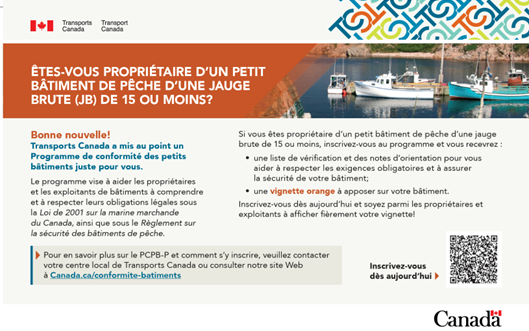 Photo d'une carte postale contenant des informations sur le programme de conformité des petits bâtiments de Transports Canada.