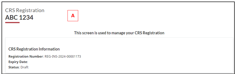 The CRS registration form as a whole