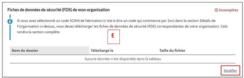 La section Fiches de données de sécurité (FDS) de mon organisation