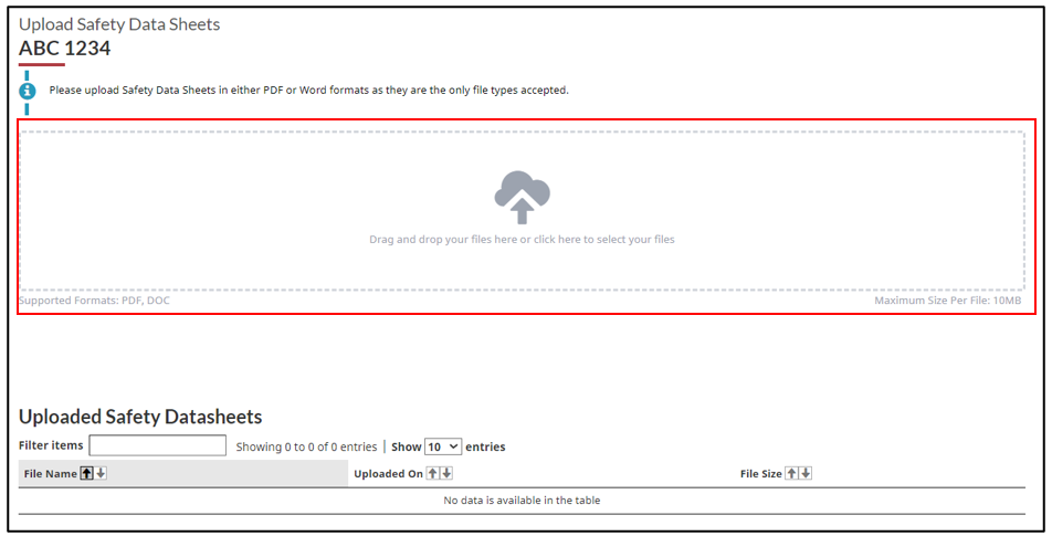 Upload Safety Data Sheets