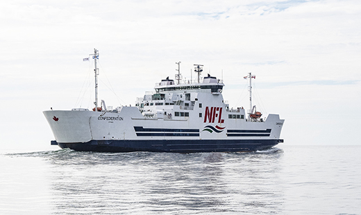 Image of the MV Fanafjord, a modern, double-ended ferry