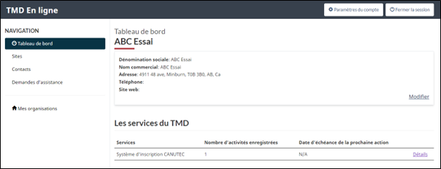 Sélectionnez Détails dans les services du TMD pour accéder à ce service