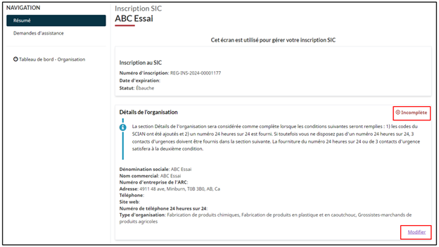 Remplir les détails de l’organisation