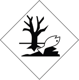 Carré blanc reposant sur une pointe avec un symbole d’un poisson mort et d’un arbre mort au centre.