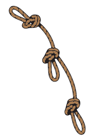 Trois boucles également espacées sont attachées le long d'une corde.
