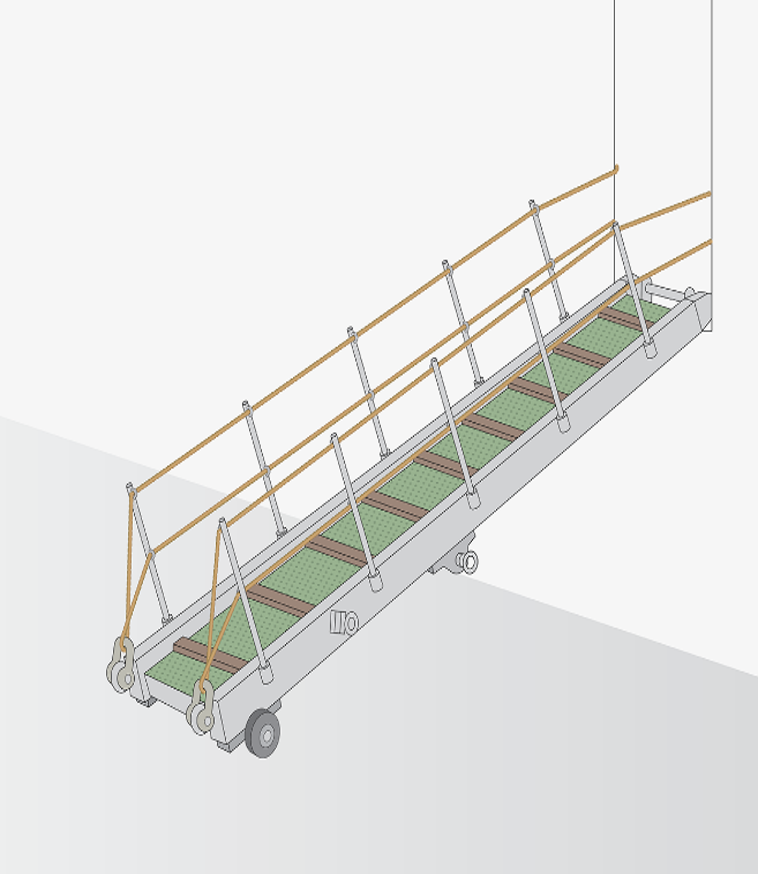 Gangway Type A - Maximum angle of 30 degrees. The decking is made of non-slip material with treads at regular spacing.