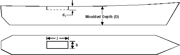 Figure 2.19 depicts a discontinuity in the upper deck that does not extend to the side of the vessel and is treated as a recess located below the upper deck level as described in subsection 2.2.10.3.